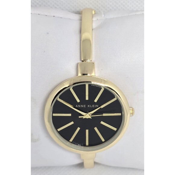 Women's Anne Klein Gold Tone Black Dial AK/1470G PC21J Bangle Bracelet Watch 09 - Picture 4 of 7